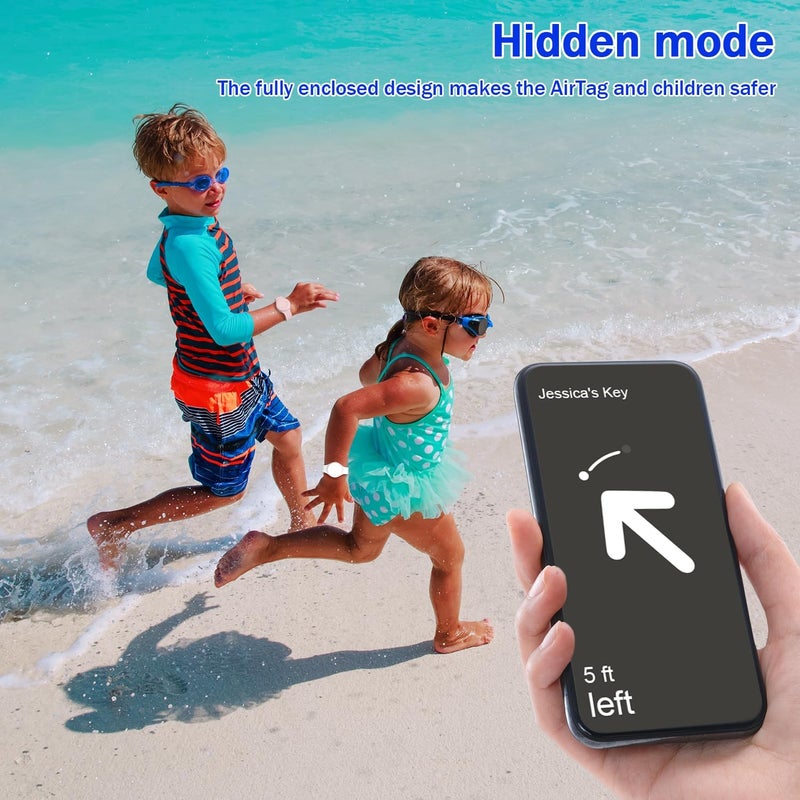 R-fun حزام مقاوم للماء لجهاز Air Tag [عبوة 2] متوافق مع أجهزة Apple Air Tag للعثور على العناصر مع سيليكون ناعم، غلاف واقي ضد الفقدان، أبيض/وردي - Image 4